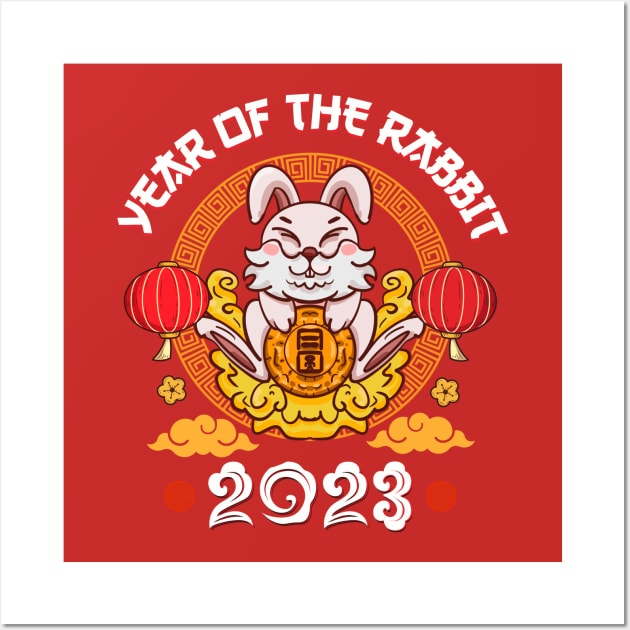 Happy Chinese New Year 2023 - Year Of The Rabbit Zodiac Wall Art by Jhon Towel